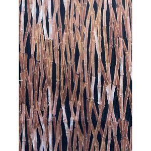 Hi- Fashion Fabric Fine Wale Corduroy 1 Yd X 44”w Bamboo Print Gold Accents Rust